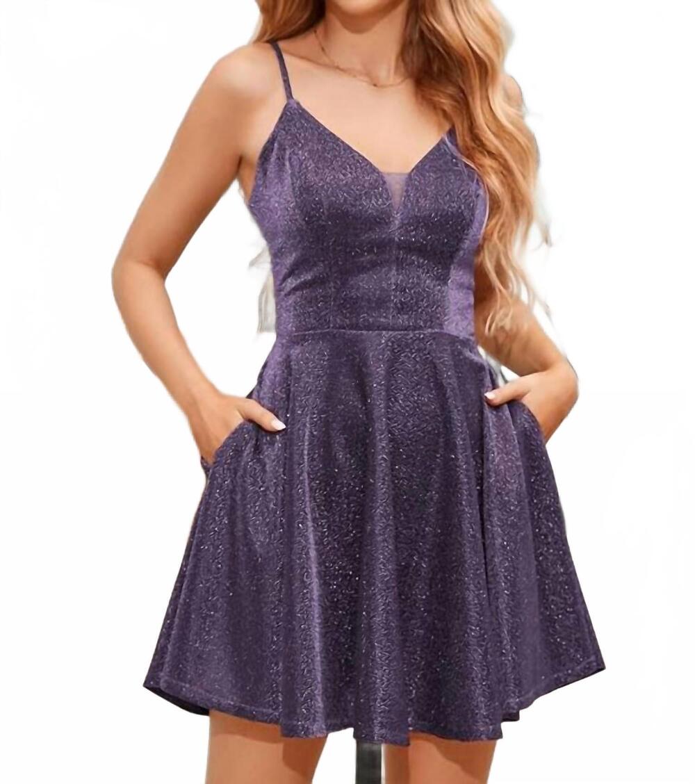 NEW EVER-PRETTY sequin spaghetti straps mini dress in dark purple